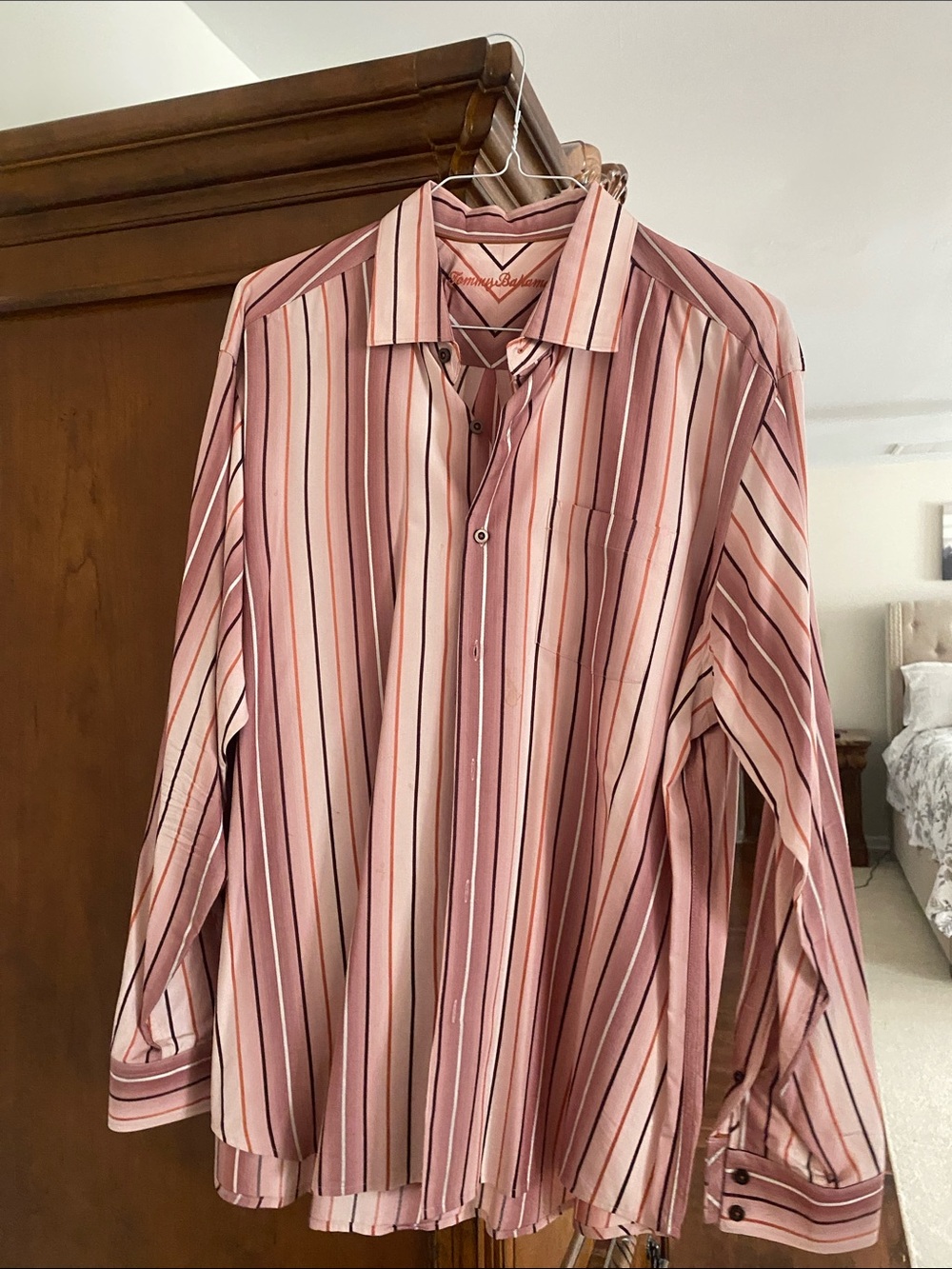 Tommy Bahama Pink and White Striped Dress Shirt